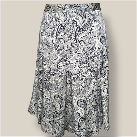 J Crew 100% Silk Navy & Ivory Paisley Pleated A-Line Midi Skirt Fully Lined Sz 6 - Picture 12 of 12